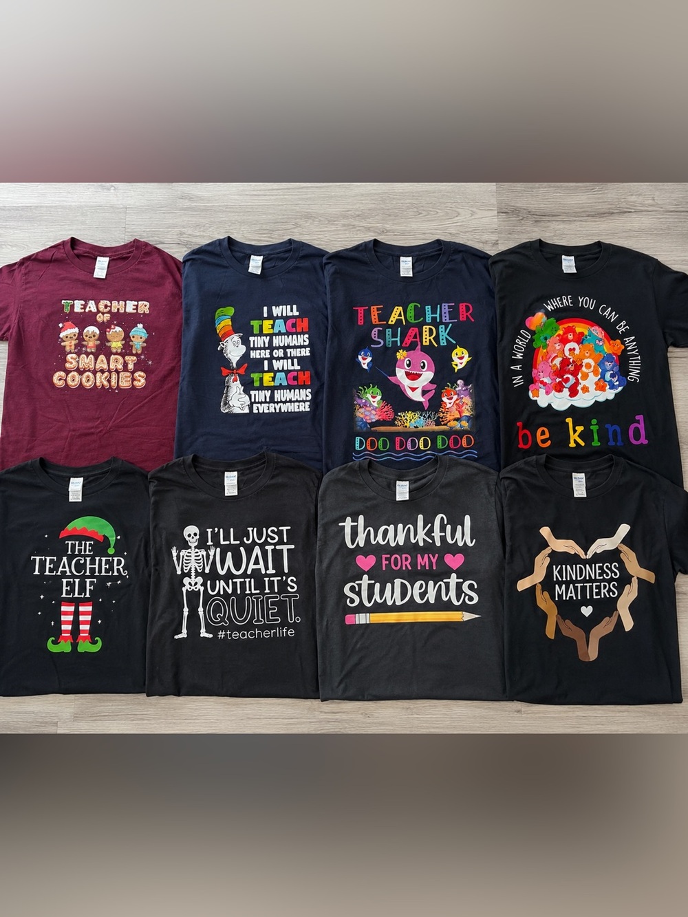 8 Graphic Teacher Short Sleeve Tees Bundle Size Small